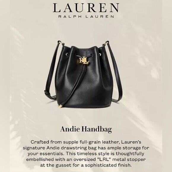 Lauren Ralph Lauren Tan Smooth Leather Medium Andie Drawstring Bag, New w/Tag - Picture 16 of 16